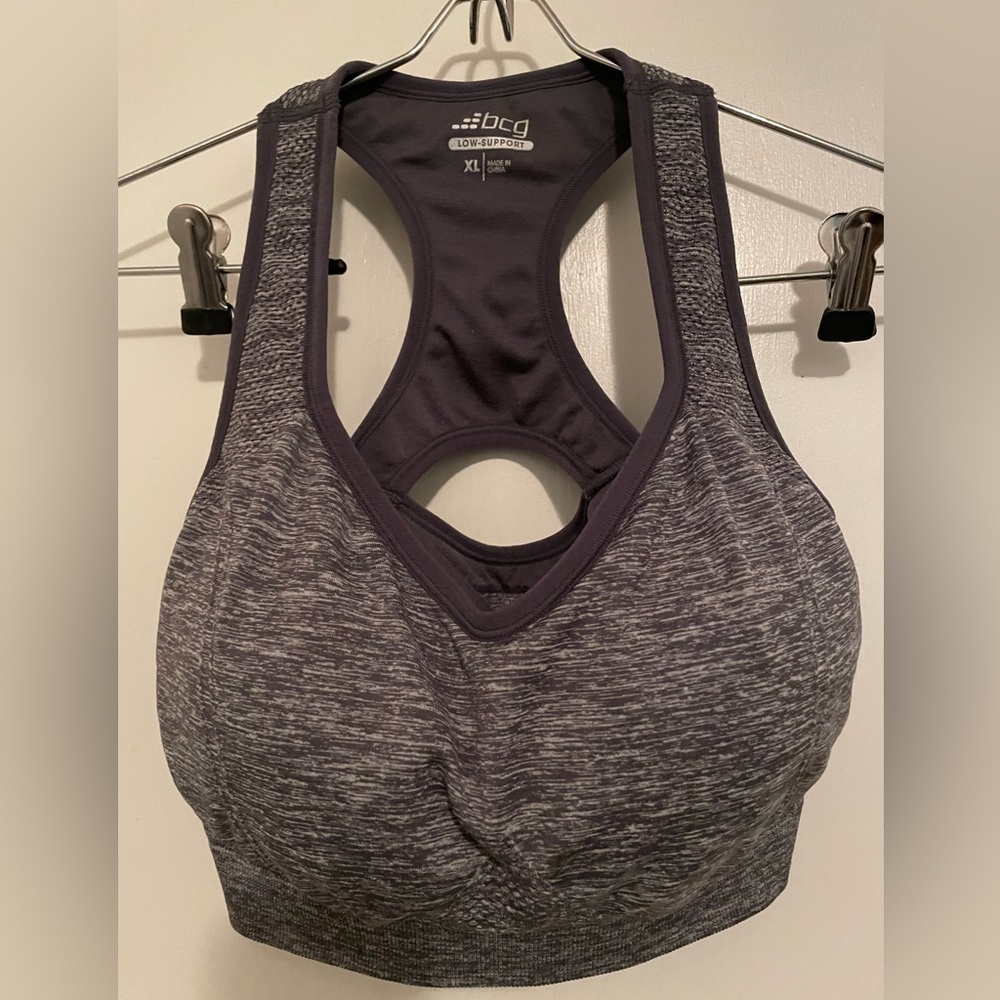 BCG WOMEN’s Training Low Support Racerback Sports Bra with removable pads.